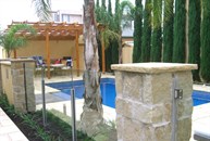 View of feature stone piers as part of pool fencing
