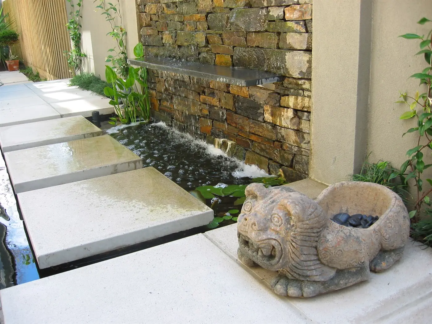 Wall Waterfeature with stepping stones
