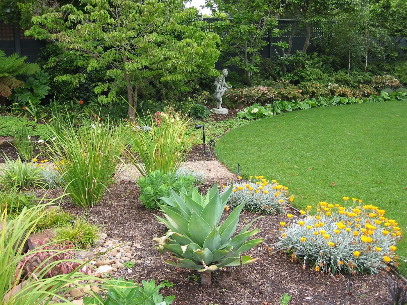 View of perennial garden beds