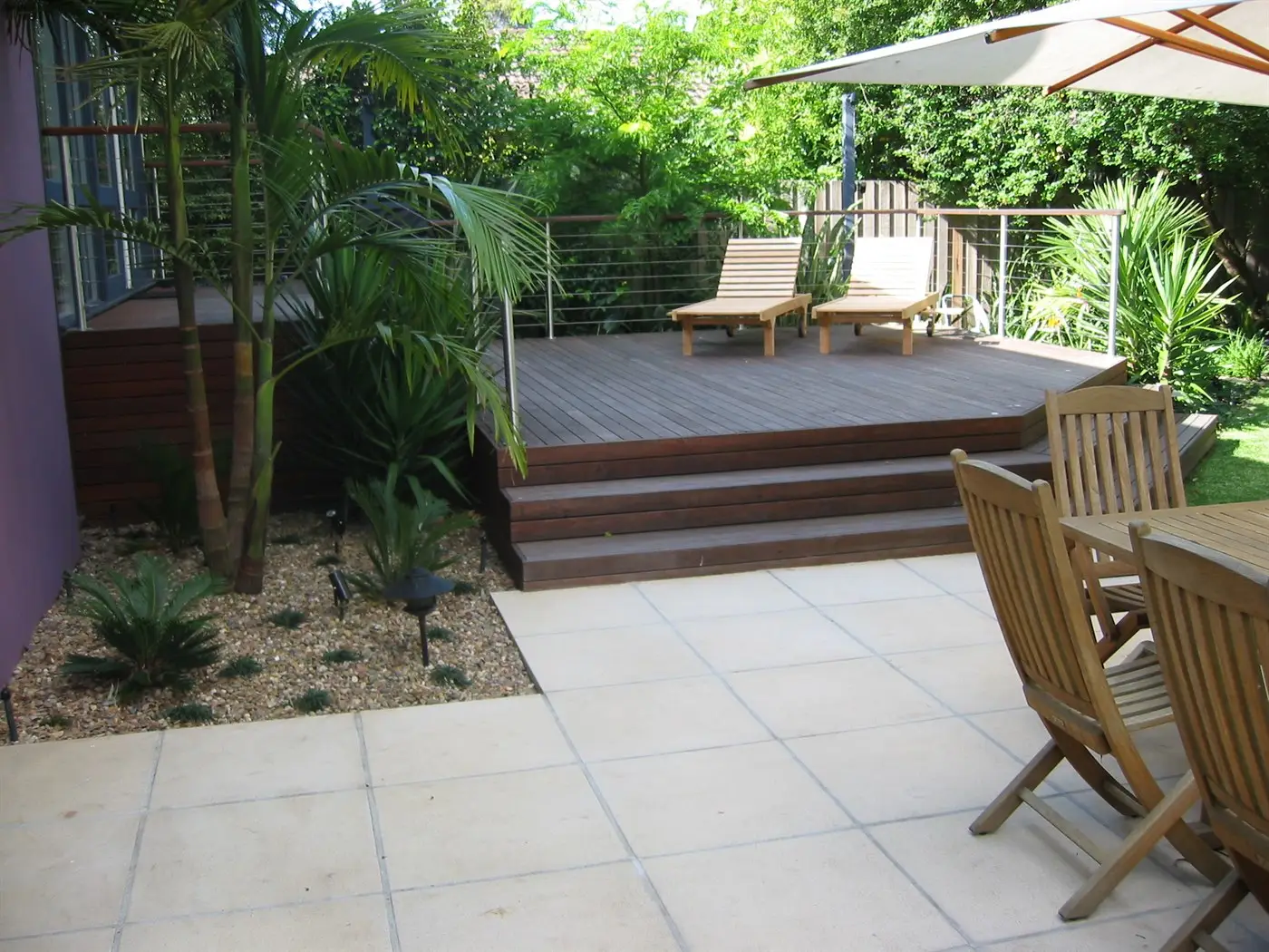 View of sundeck and garden beds